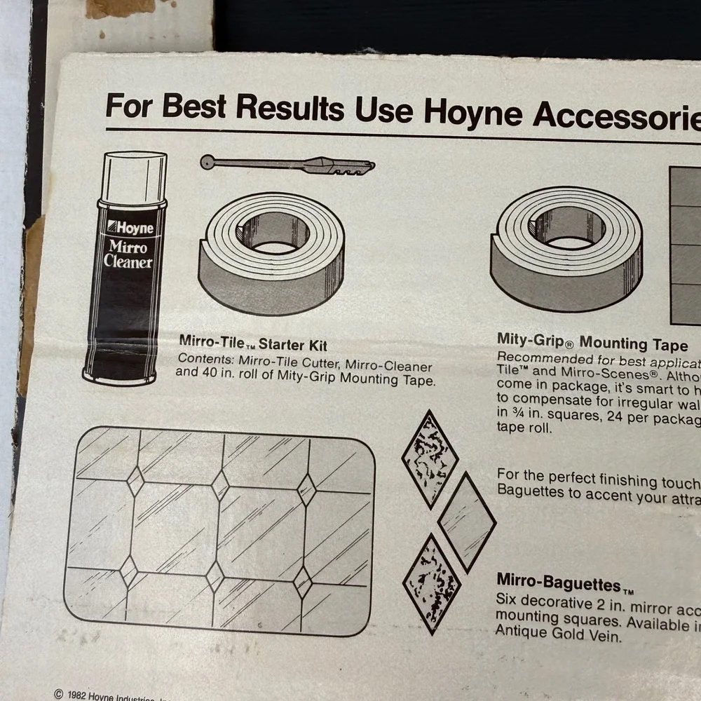 Vintage 1982 Hoyne Mirro-Tile 12x12 Glass Mirror Wall Tiles Set of 4 Retro DIY